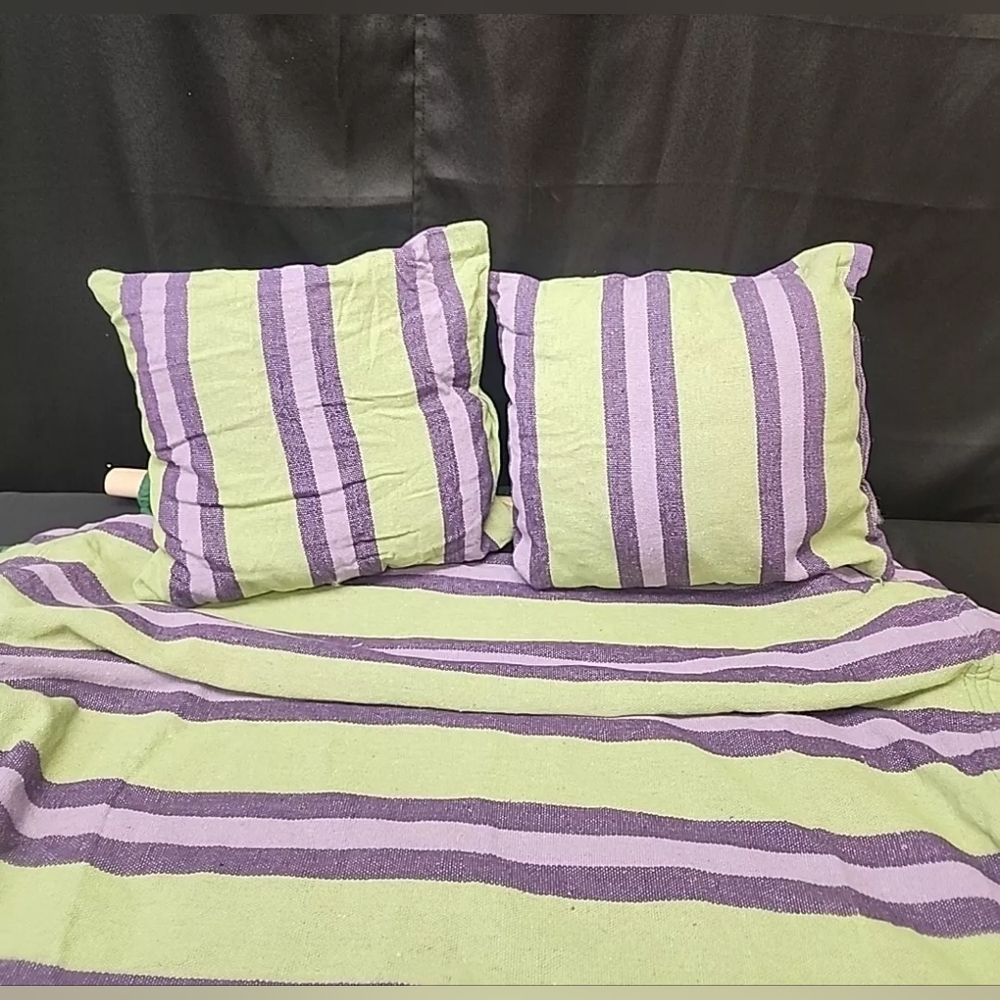 Hammock Hanging Rope Chair Swing Seat Set With 2 Pillows Green And Purple - Picture 4 of 11